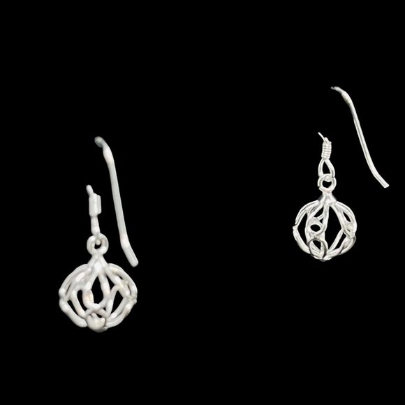 Sterling Silver Round Cage Pierced Earrings Signed MC (4639) - Picture 4 of 5